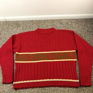 Vintage Obermeyer Sweater Fair Isle Floral Wool Cable Knit Pullover Womens Large